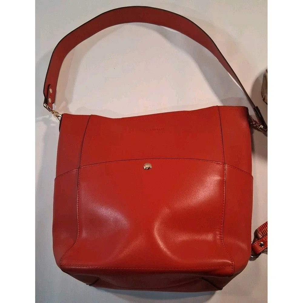 Bostanten Lotty Bright Red Cowhide Leather Hobo Tote Shoulder Bucket Bag +extras